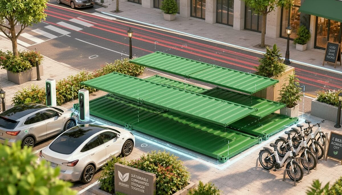 Base modular do Ecoposto volta.i, com os módulos em camadas antes da montagem