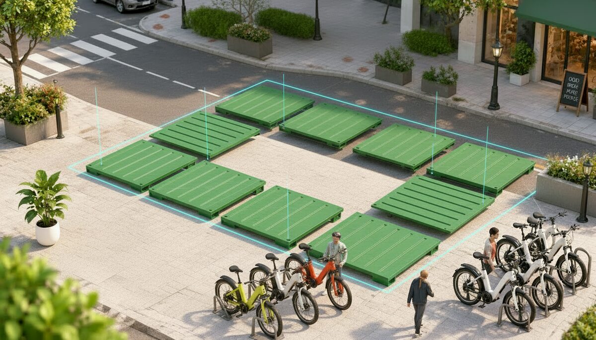 Módulos da Loja de Bicicletas volta.i dispostos no terreno antes da montagem